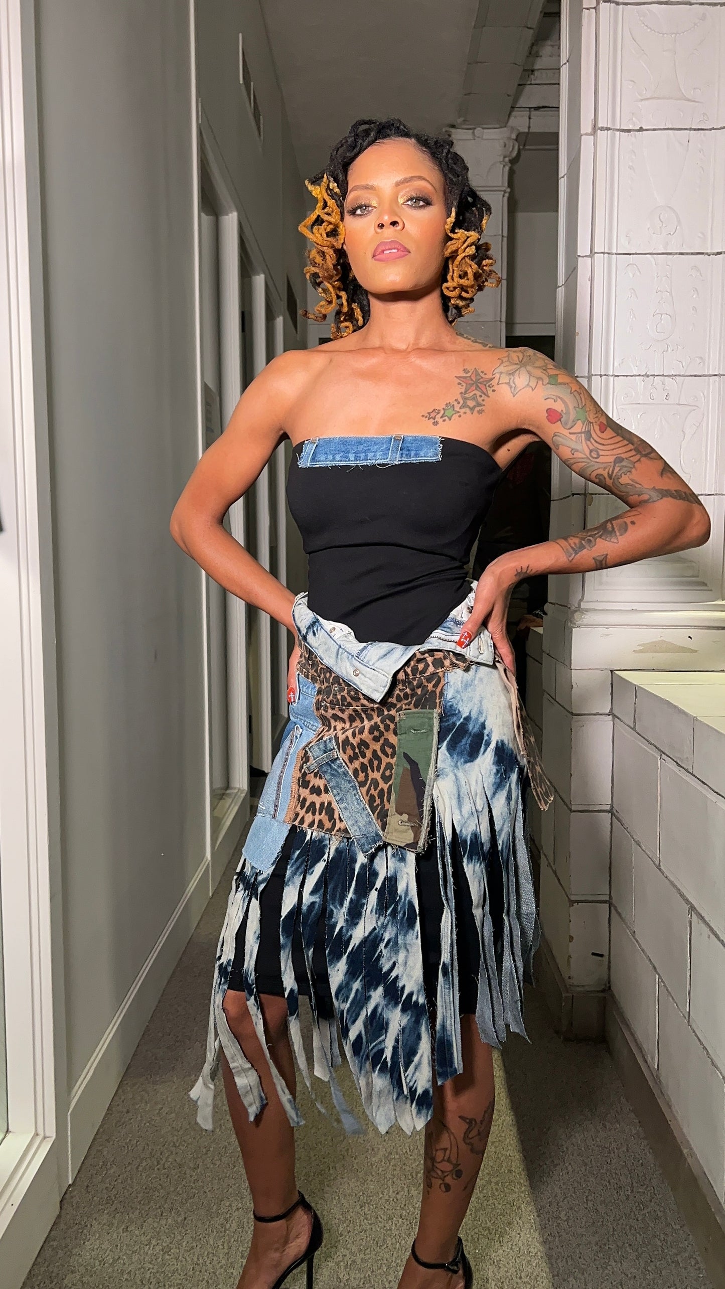 The Double Leopard & Denim Fringe Waistlet