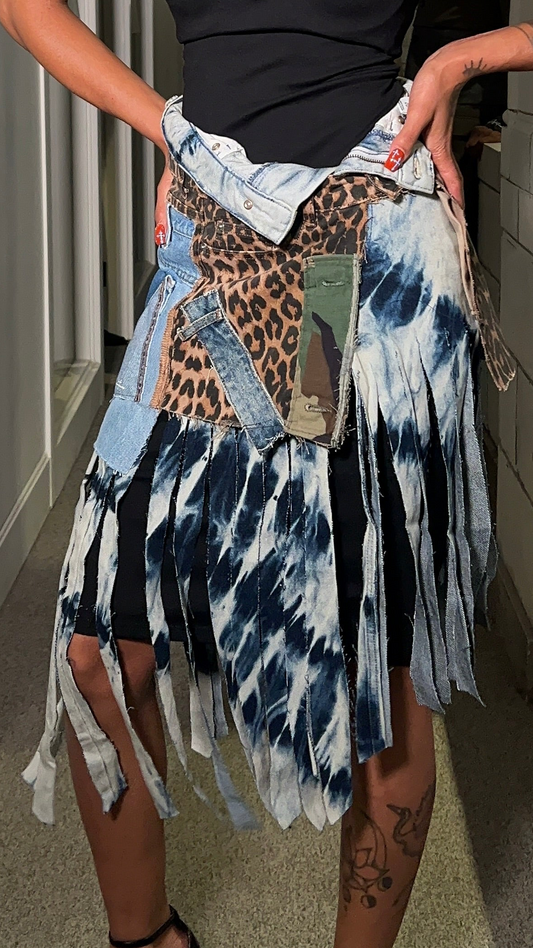 The Double Leopard & Denim Fringe Waistlet