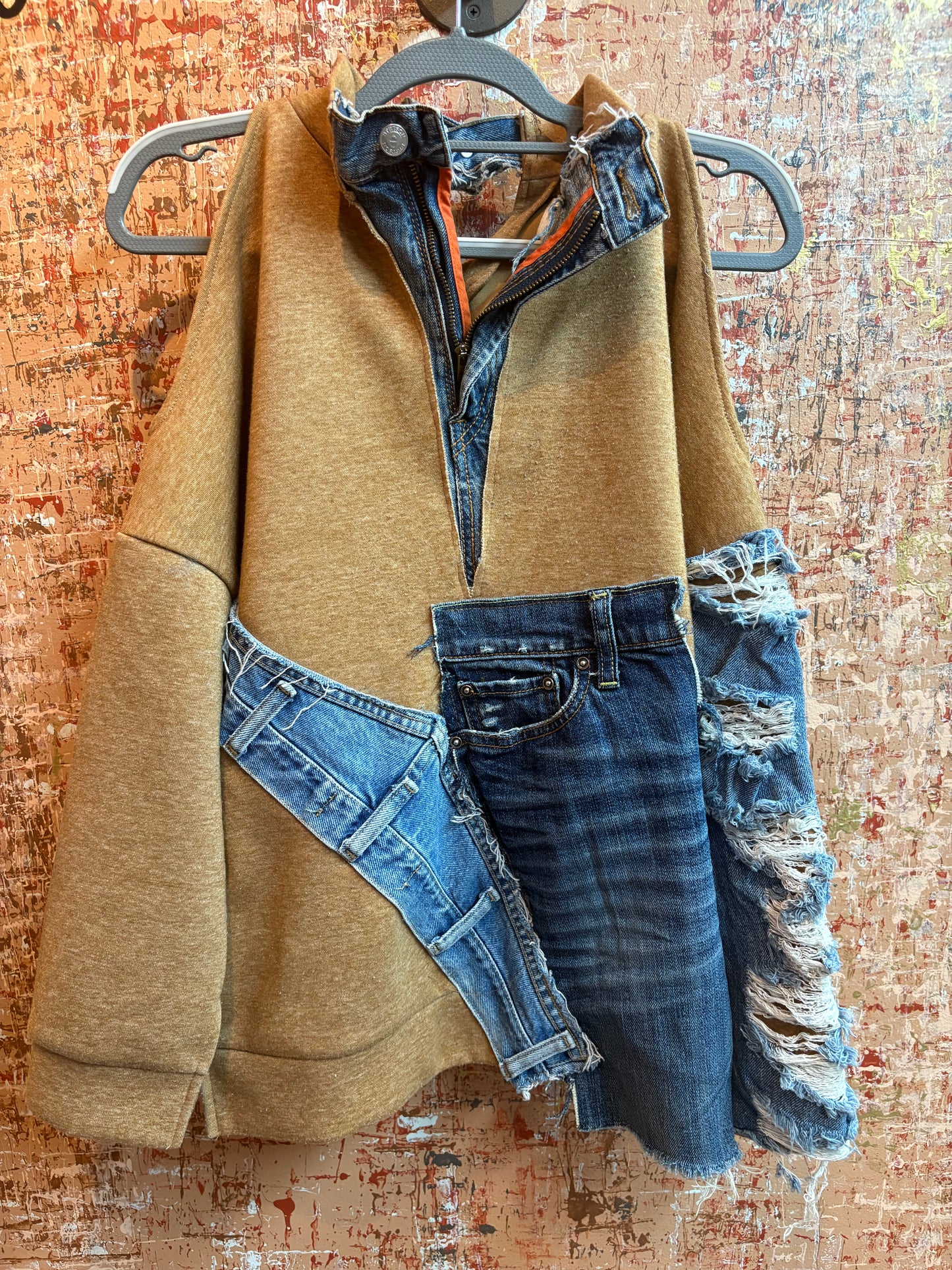 Distressed Denim Sweater